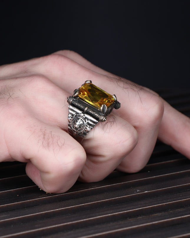 Herren Ring 925 Silber Zitrin
