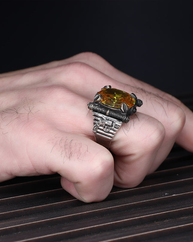Herren Ring 925 Silber Zitrin