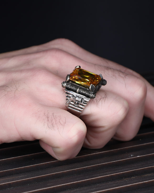 Herren Ring 925 Silber Zitrin