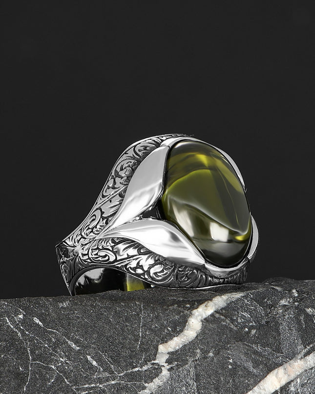 Herren Ring 925 Silber Peridot
