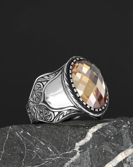 Herren Ring 925 Silber Zitrin