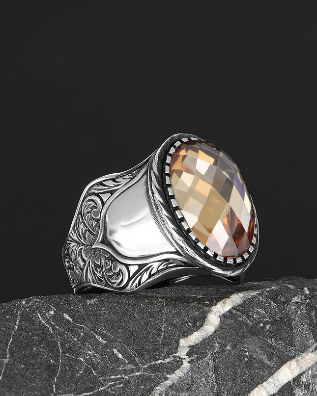 Herren Ring 925 Silber Zitrin