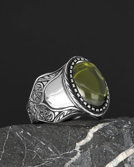 Herren Ring 925 Silber Peridot
