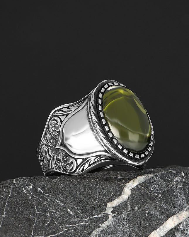 Herren Ring 925 Silber Peridot