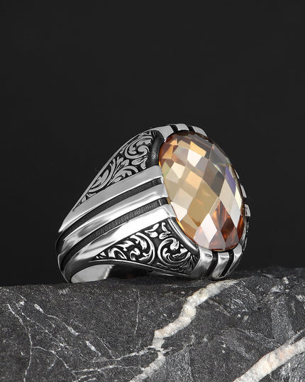 Herren Ring 925 Silber Zitrin