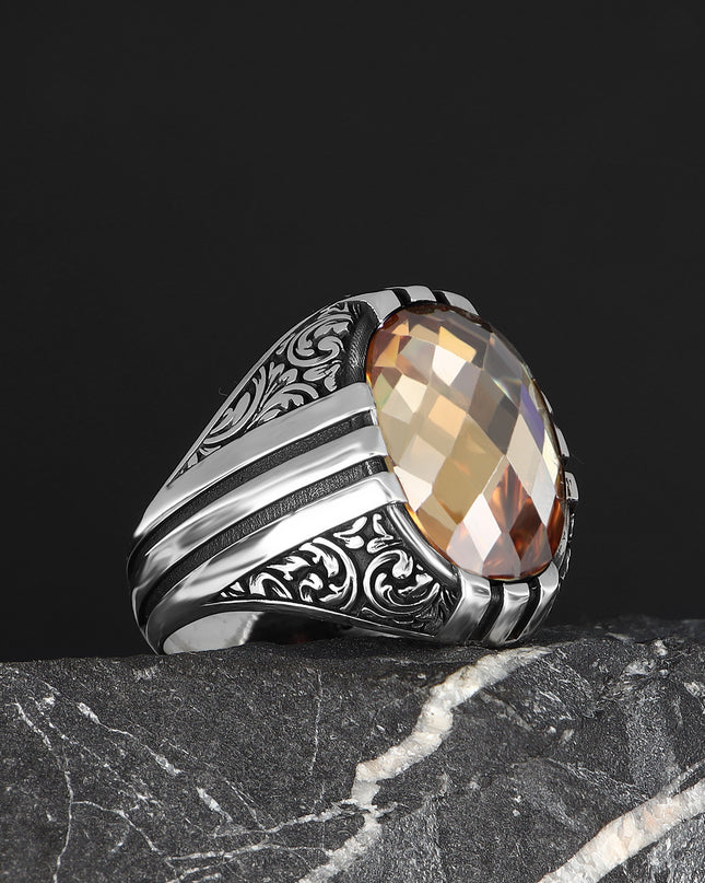 Herren Ring 925 Silber Zitrin
