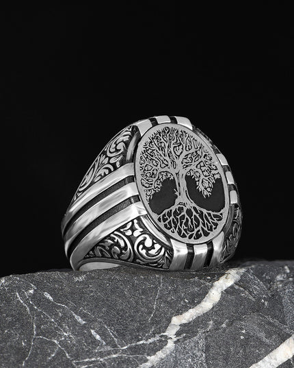 925 Silber Lebensbaum Herrenring
