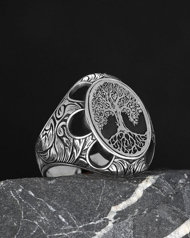 925 Silber Lebensbaum Herrenring