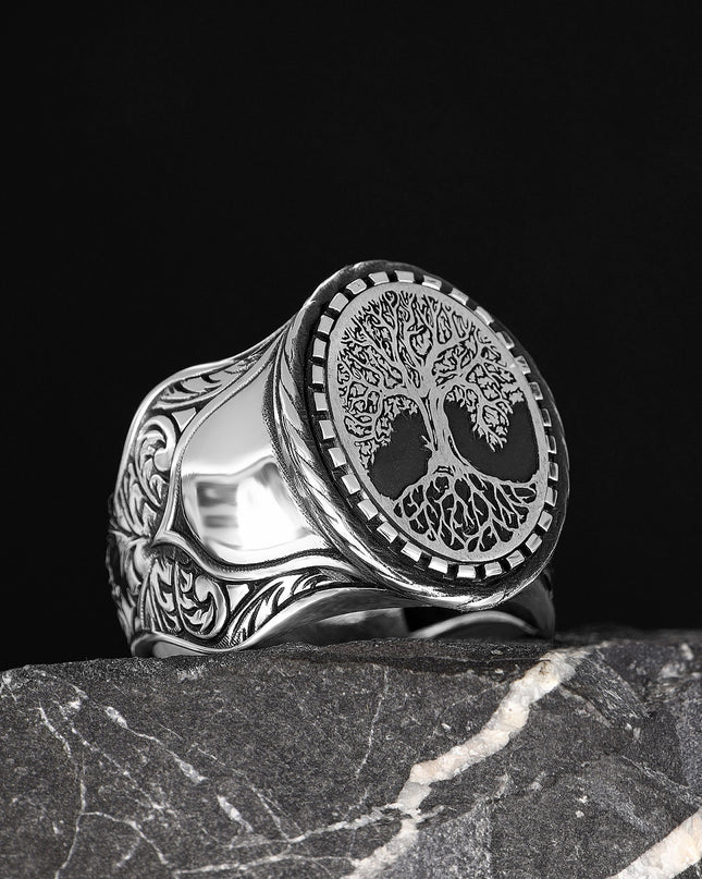 925 Silber Lebensbaum Herrenring
