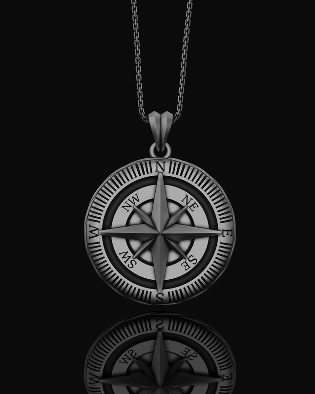 Kompass Halskette 925 Sterling Silber