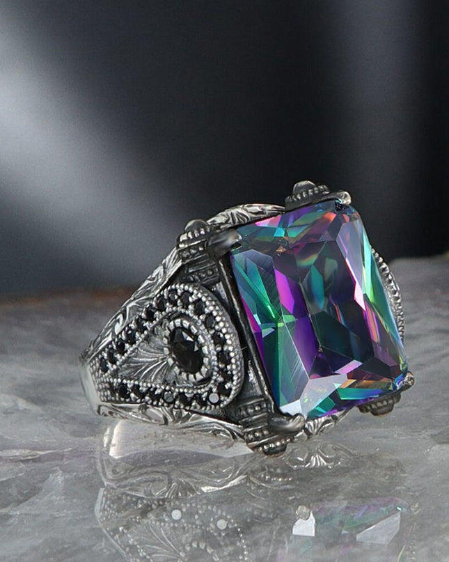 925 Silber Mystischer Topaz Herrenring