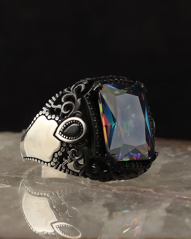 925 Silber Mystischer Topaz Herrenring