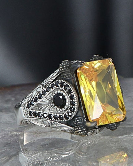 Herren Ring 925 Silber Zitrin