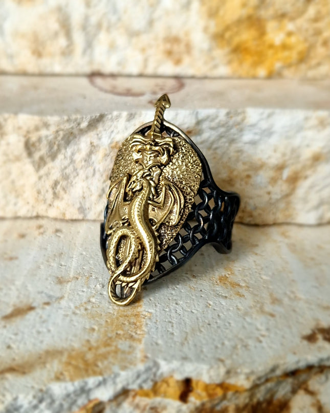 Drachen Siegelring Free Size 925 Silber