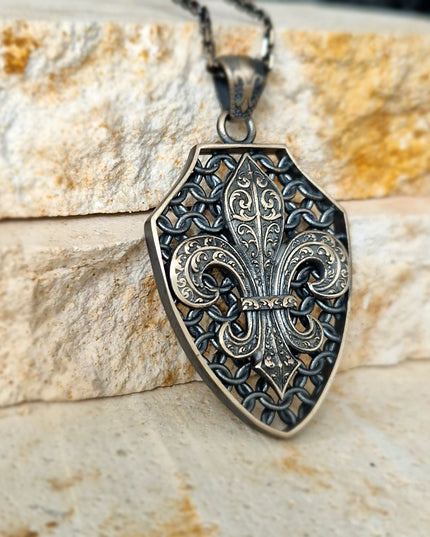 Fleur De Lis - Lilie Blumen Halskette Halskette 925 Sterling Silber