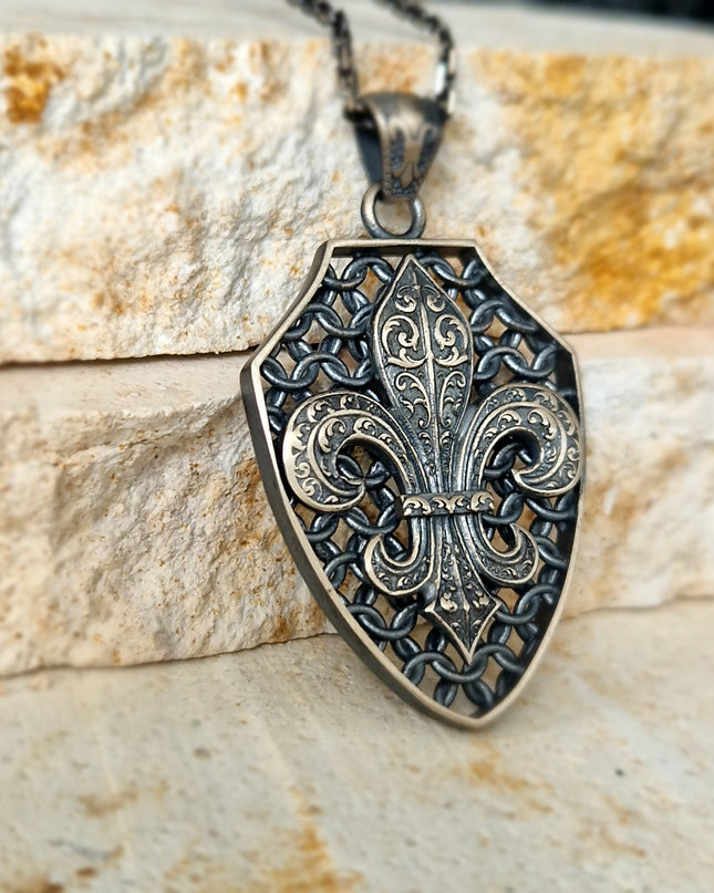 Fleur De Lis - Lilie Blumen Halskette Halskette 925 Sterling Silber