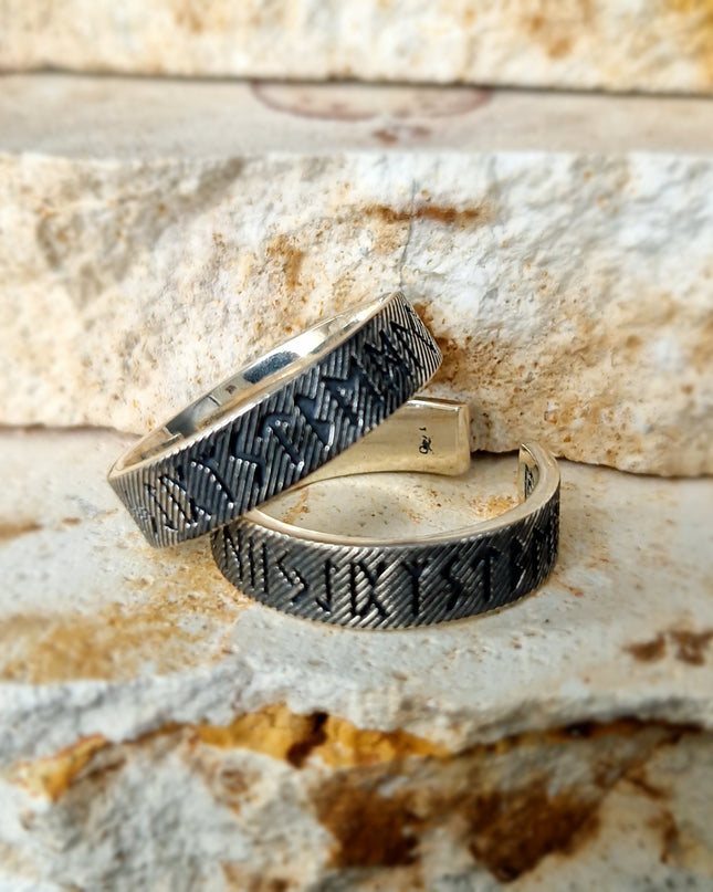 Wikinger-Ring, 925k Silber Runen-Alphabet-Ring Free Size