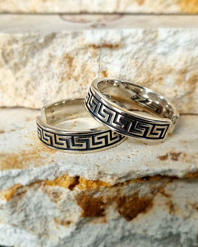 925 Silber Griechischer Schlüssel Bandring Free Size