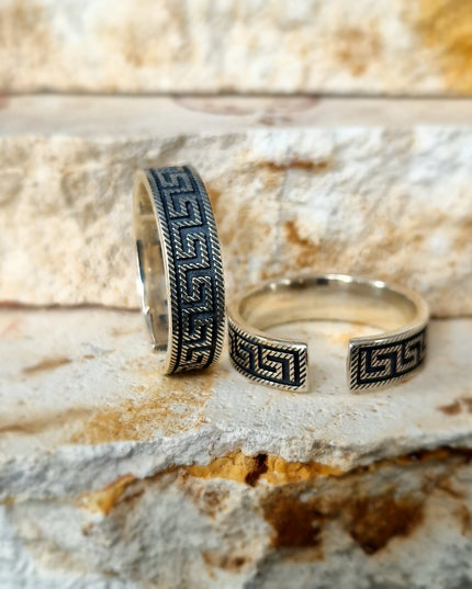 925 Silber Griechischer Schlüssel Bandring Free Size