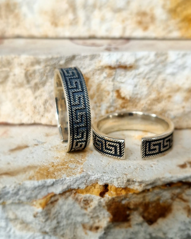 925 Silber Griechischer Schlüssel Bandring Free Size