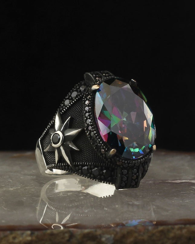 925 Silber Mystischer Topaz Herrenring