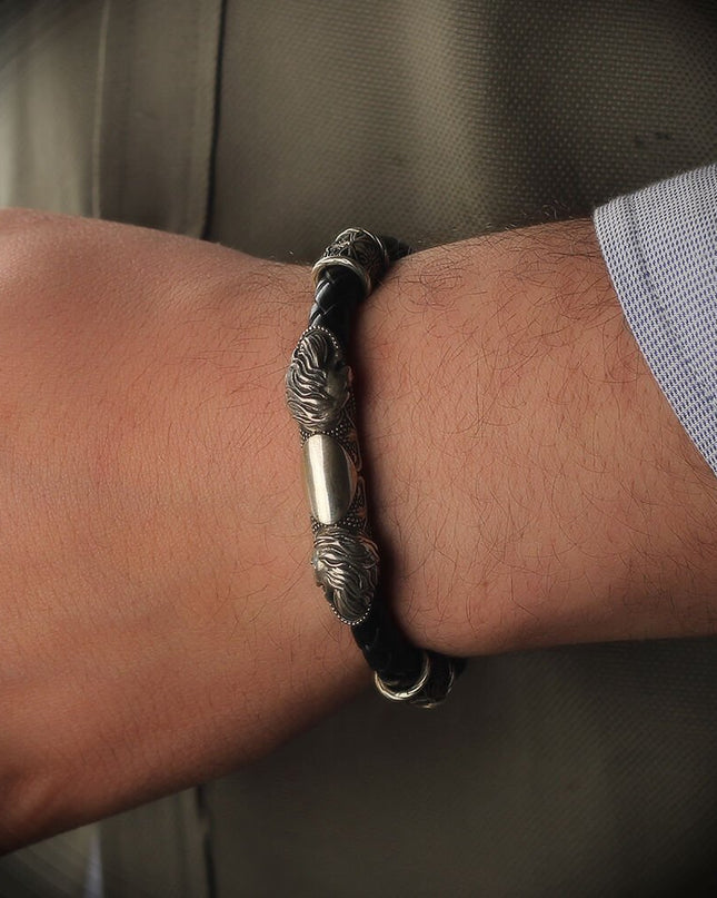 Leder Silber Armband