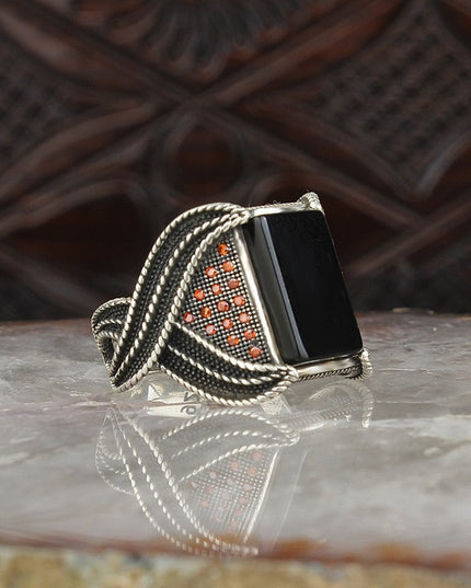 Herren Ring 925 Silber Onyx Stein - Wadlyn
