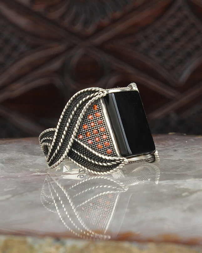 Herren Ring 925 Silber Onyx Stein - Wadlyn