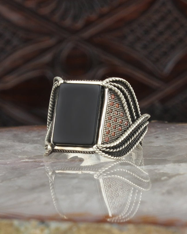 Herren Ring 925 Silber Onyx Stein - Wadlyn