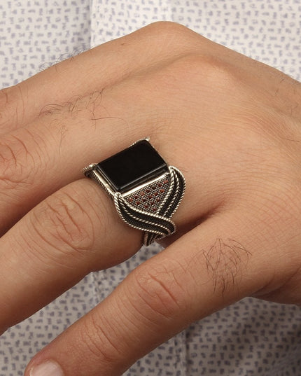 Herren Ring 925 Silber Onyx Stein - Wadlyn