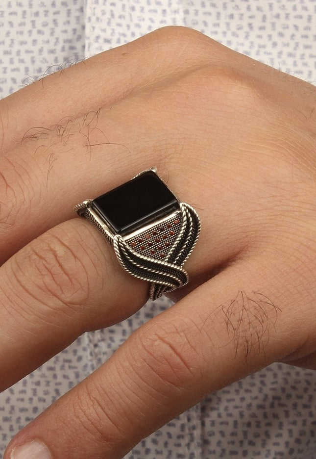 Herren Ring 925 Silber Onyx Stein - Wadlyn