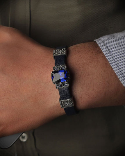 Aquamarin Leder Silber Armband