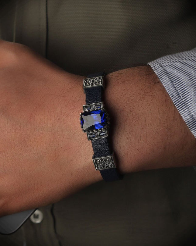 Aquamarin Leder Silber Armband