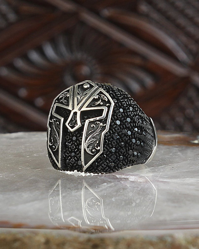 925 Silber Zirkon Krieger Helm  Ring