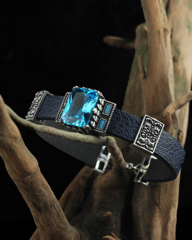 Zirkon Leder Silber Armband
