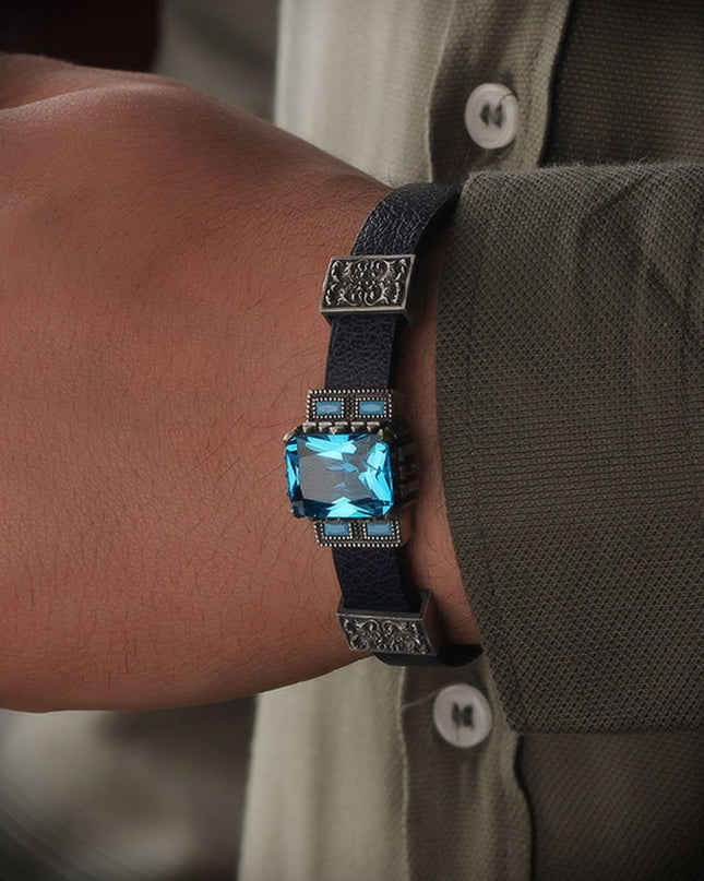 Zirkon Leder Silber Armband