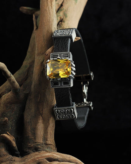 Zitrin Leder Silber Armband