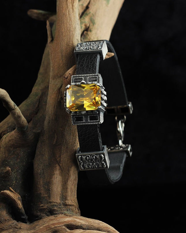 Zitrin Leder Silber Armband