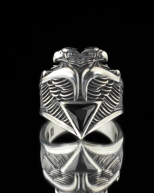 925 Silber Zirkon Doppelköpfiger Adler Herrenring