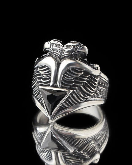 925 Silber Zirkon Doppelköpfiger Adler Herrenring
