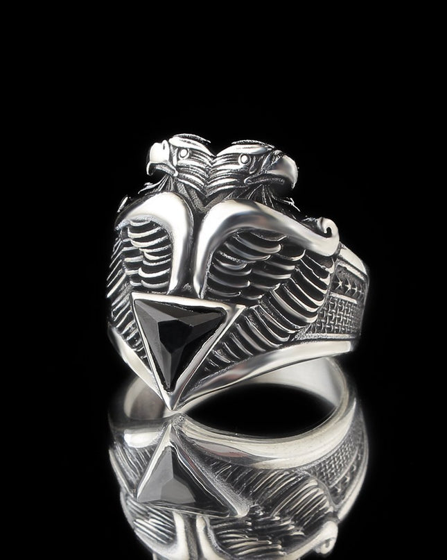 925 Silber Zirkon Doppelköpfiger Adler Herrenring