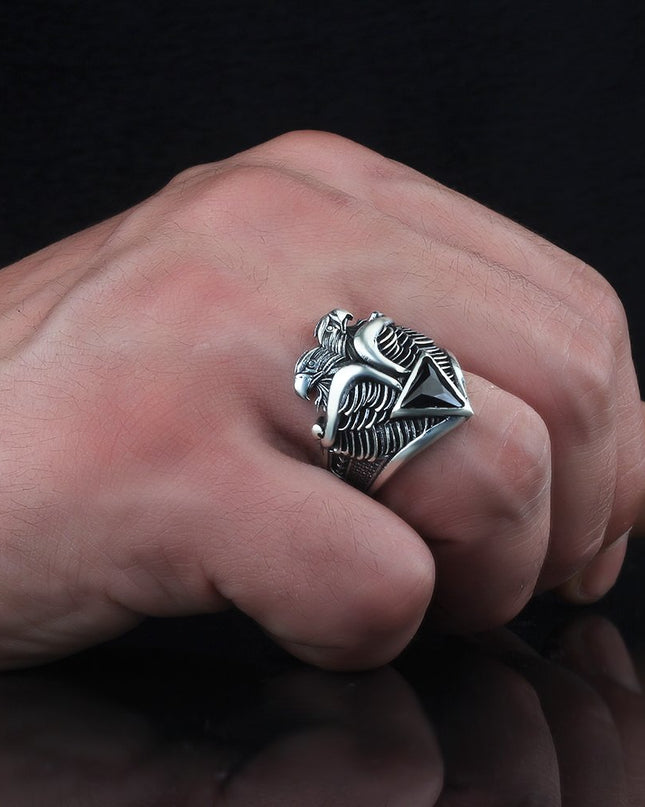 925 Silber Zirkon Doppelköpfiger Adler Herrenring