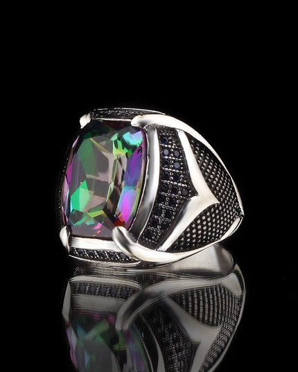 925 Silber Mystischer Topaz Herrenring