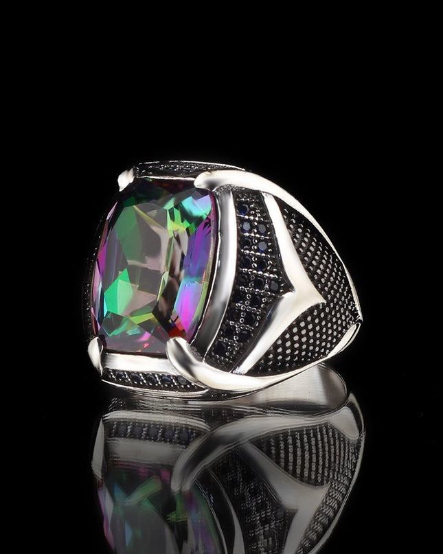 925 Silber Mystischer Topaz Herrenring