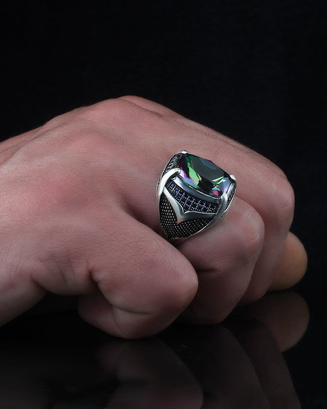 925 Silber Mystischer Topaz Herrenring