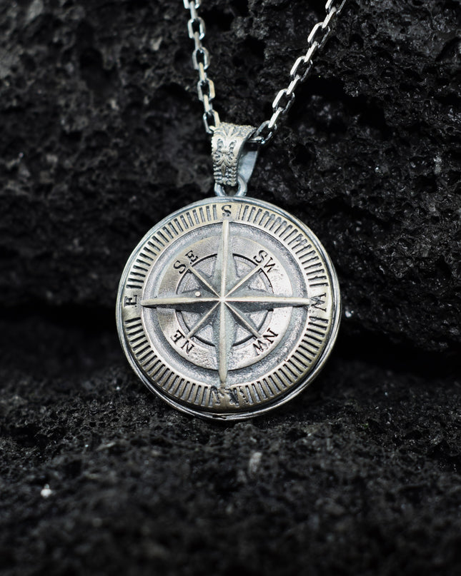 Kompass Halskette 925 Sterling Silber