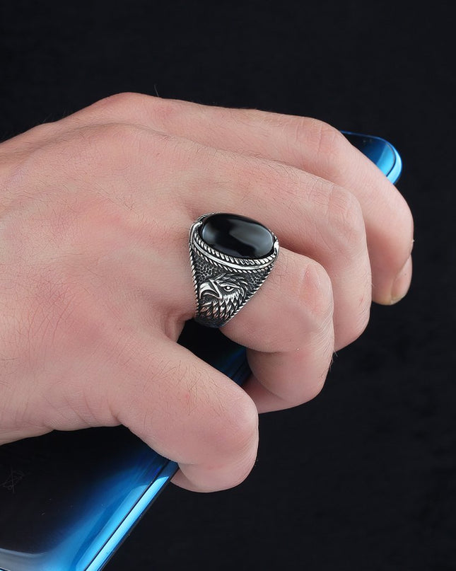 925 Silber Ring Onyx Adler