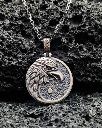 Adler Kopf Yin Yang Halskette Halskette 925 Sterling Silber