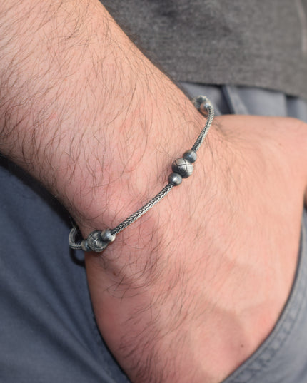 Perlen Unisex  Geflochtenes Armband 925er Silber Schwarz