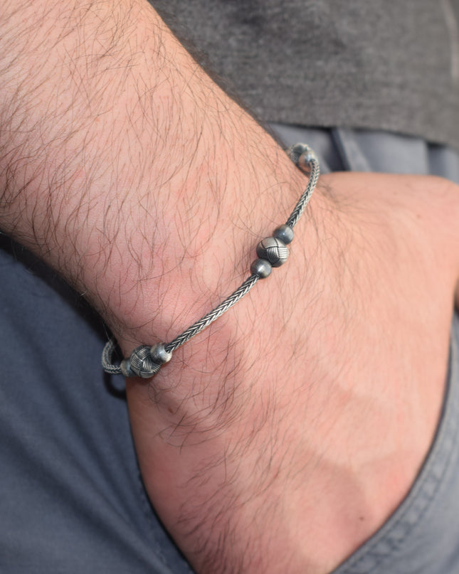 Perlen Unisex  Geflochtenes Armband 925er Silber Schwarz
